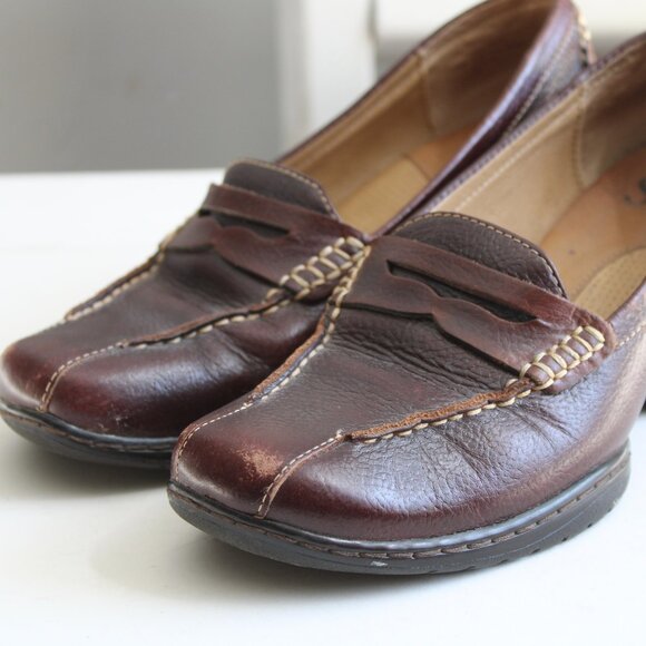 Sofft Dark Brown Aldora Wedge Heel Leather Loafers 1500135 Size 8 - Picture 3 of 8
